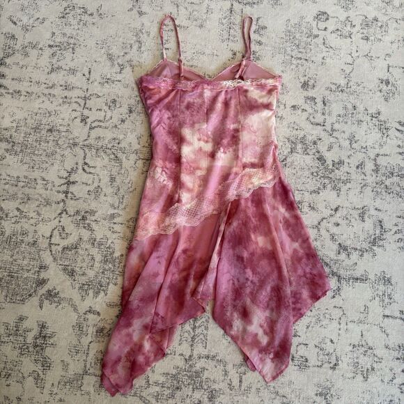 Wild Fable Fairy Asymmetrical Slip Dress Pink Size Small Lace Trim Y2K Whimsical - Picture 2 of 8